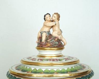 Pair Large Antique Italian Capodimonte Urns / Vases with Lids