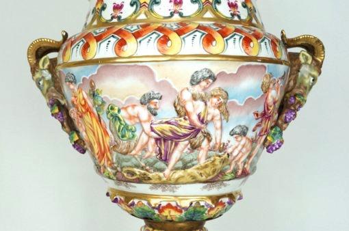 Pair Large Antique Italian Capodimonte Urns / Vases with Lids