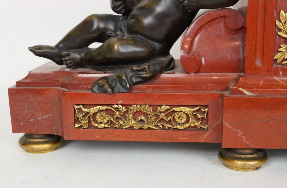 Antique Tiffany and Co. Rouge Marble Mantel Clock
