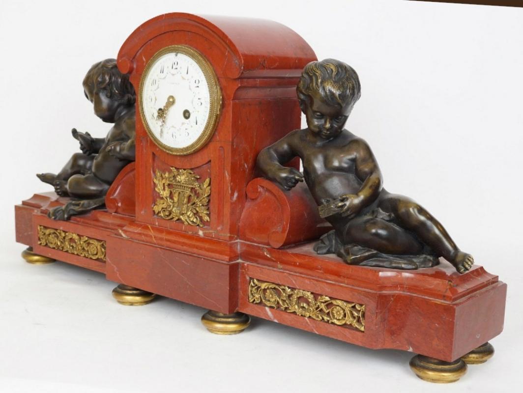 Antique Tiffany and Co. Rouge Marble Mantel Clock