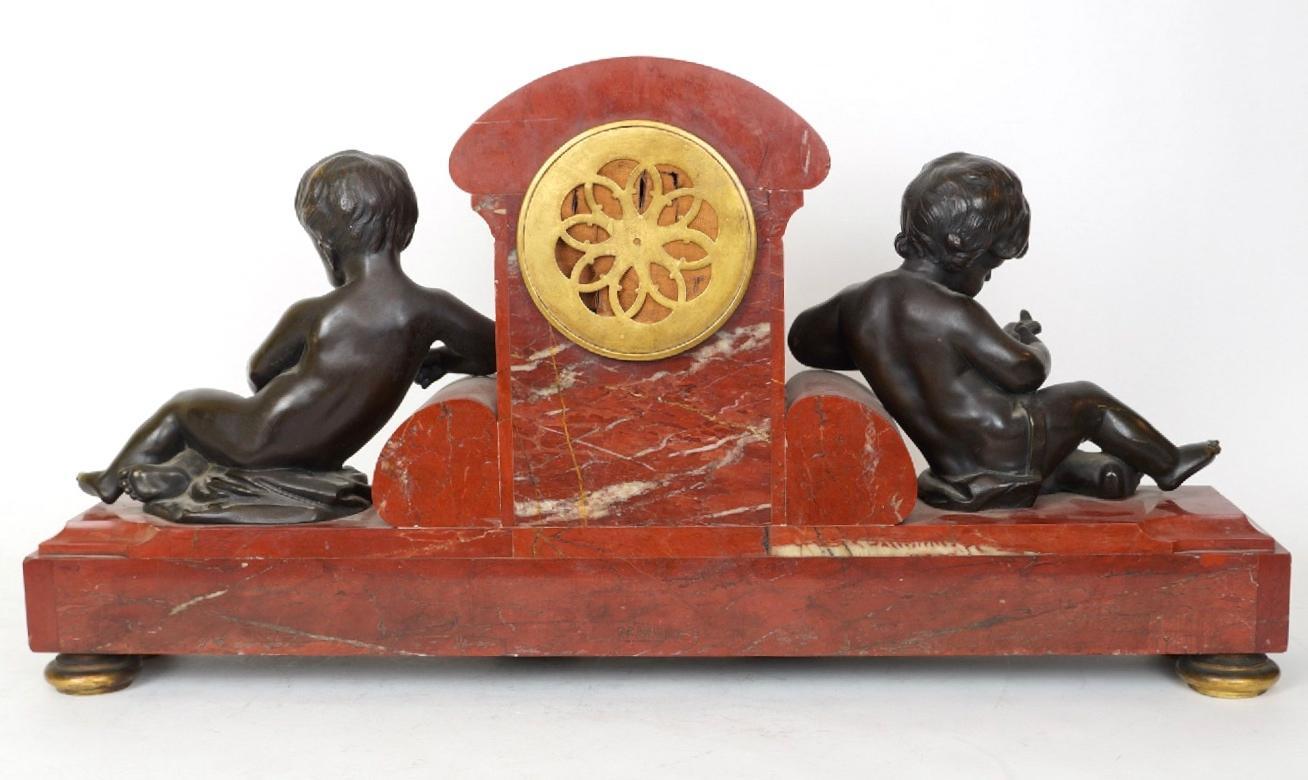 Antique Tiffany and Co. Rouge Marble Mantel Clock