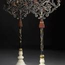 Pair of Renaissance Style Polychrome Metal Floor Candelabra By E.F. Caldwell
