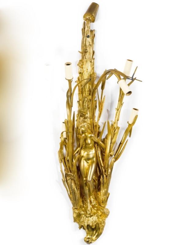 Pair Belle Epoque Art Nouveau Period Gilt Bronze Figural Sconces
