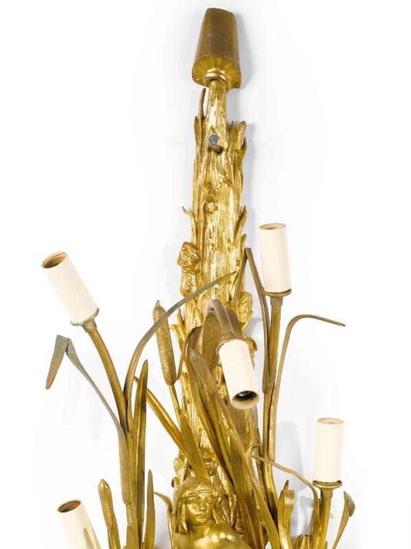 Pair Belle Epoque Art Nouveau Period Gilt Bronze Figural Sconces