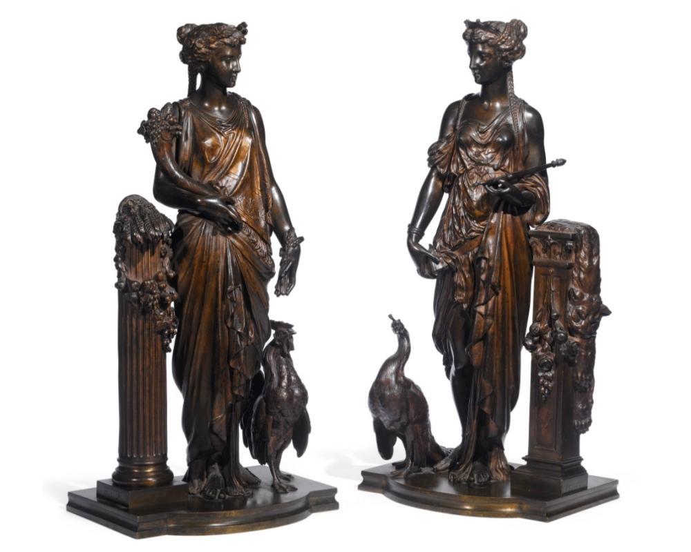 Pair Belle Epoque Art Nouveau Period Gilt Bronze Figural Sconces