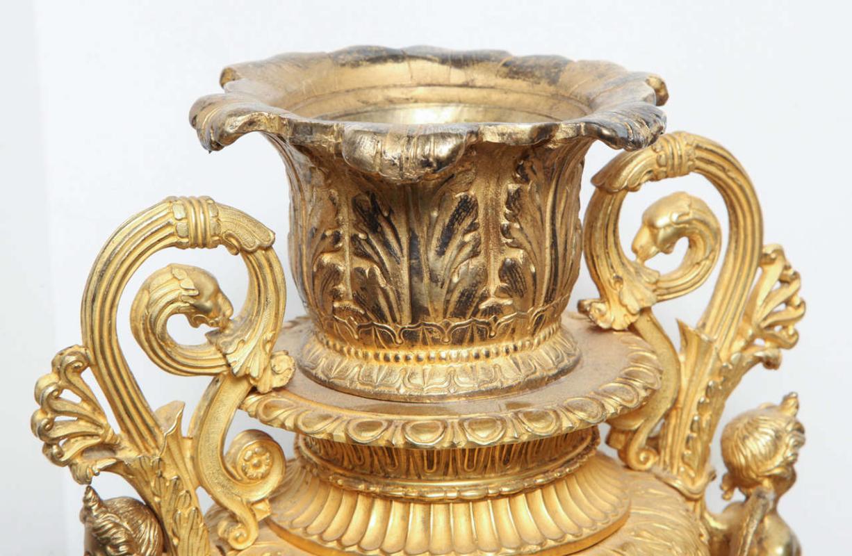 Pair French Restauration ( Empire ) Style Gilt Bronze Centerpiece Vases