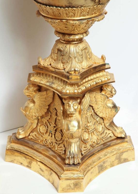 Pair French Restauration ( Empire ) Style Gilt Bronze Centerpiece Vases