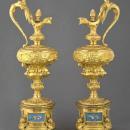 Pair Antique French Rococo Louis XV Style Ormolu Bronze Ewer Lamps After Clodion