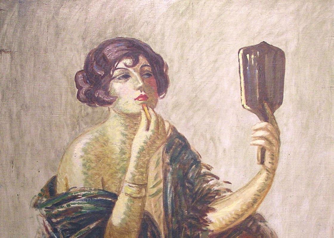 Female Portrait Oil Painting by Lajos Mark