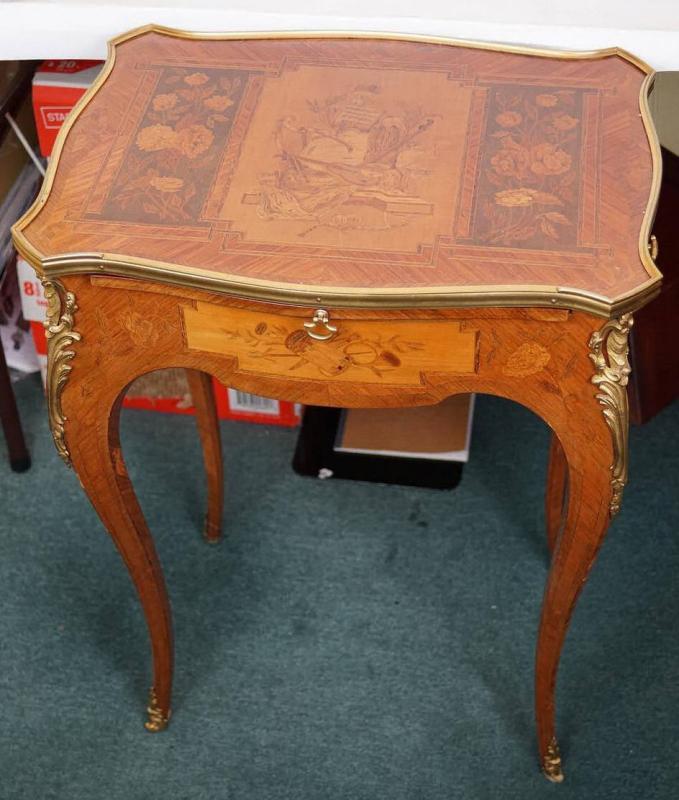 Antique French Louis XV Style Marquestry Inlaid Writing Table
