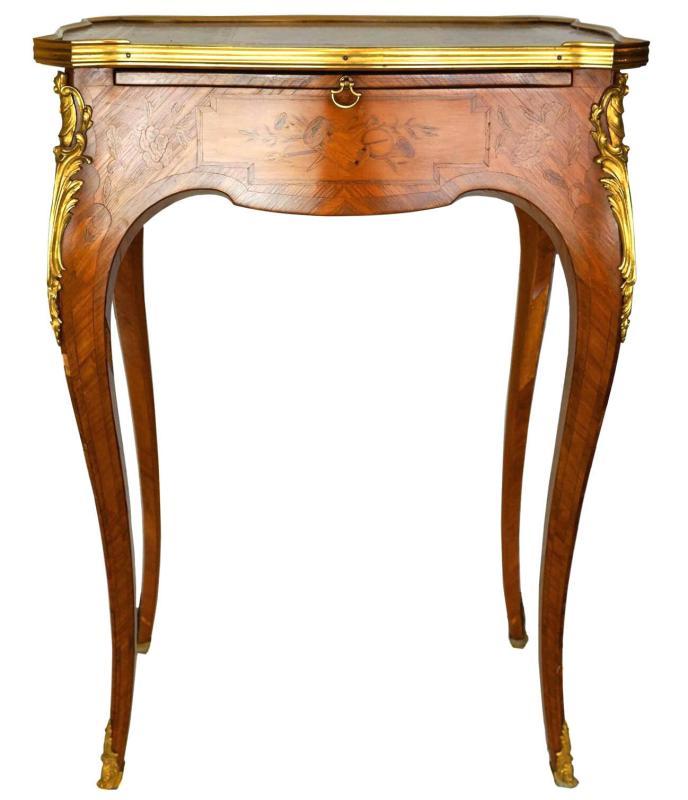Antique French Louis XV Style Marquestry Inlaid Writing Table