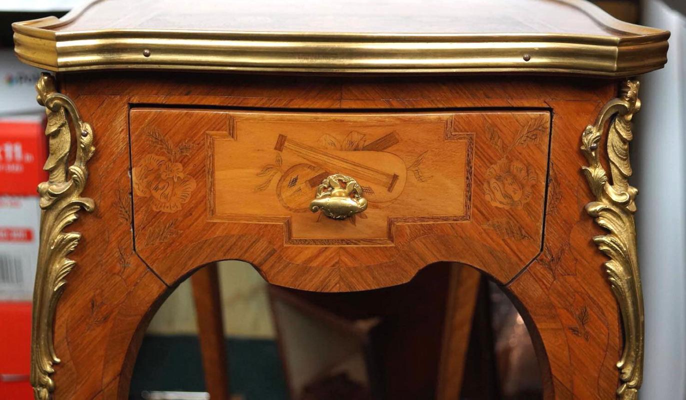 Antique French Louis XV Style Marquestry Inlaid Writing Table