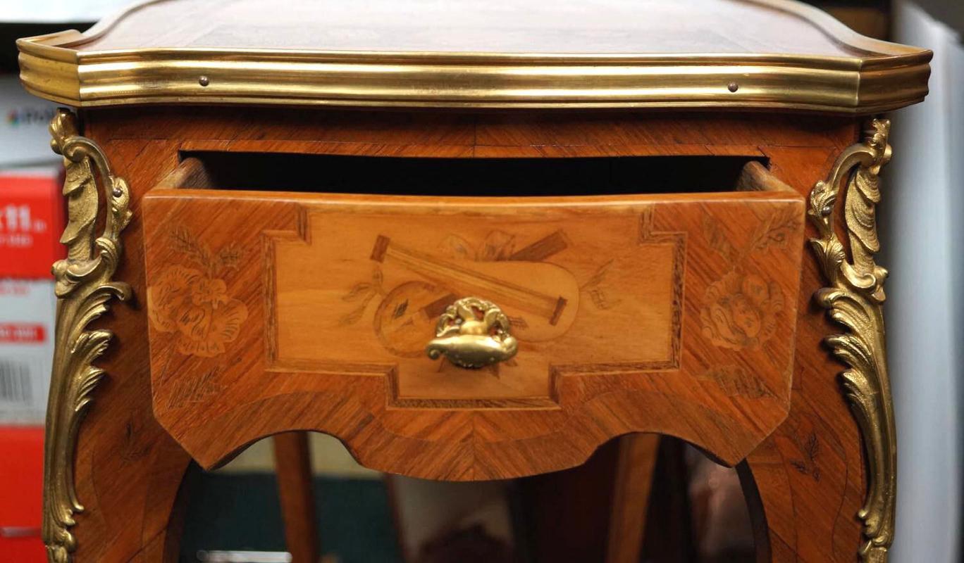 Antique French Louis XV Style Marquestry Inlaid Writing Table