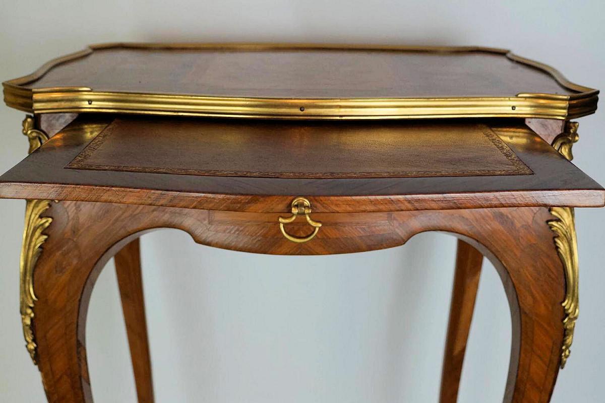 Antique French Louis XV Style Marquestry Inlaid Writing Table