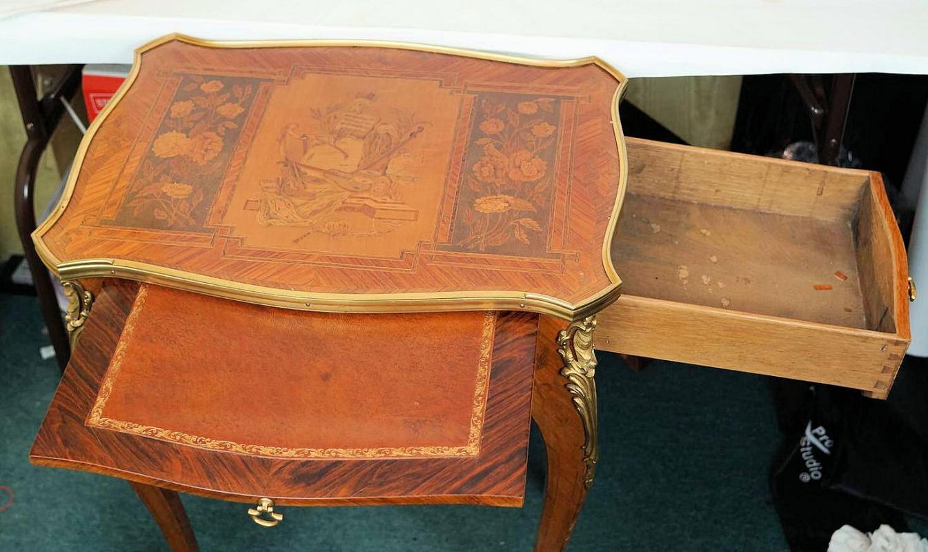 Antique French Louis XV Style Marquestry Inlaid Writing Table