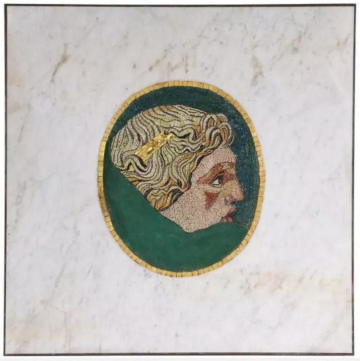 Framed Antique Roman Stone Mosaic Portrait