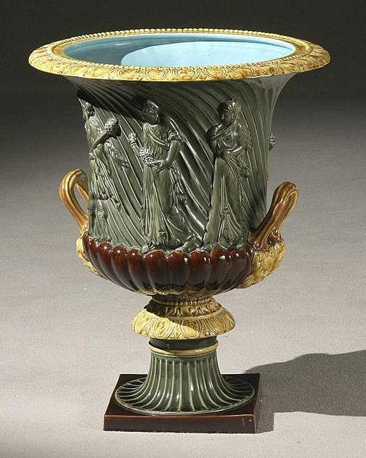Sarreguemines Majolica Campana Form Jardiniere After the Borghese and Medici Vases