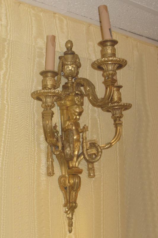 Pair Louis XVI Style Gilt Bronze Sconces