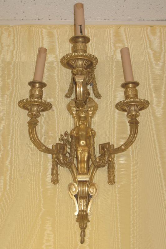 Pair Louis XVI Style Gilt Bronze Sconces