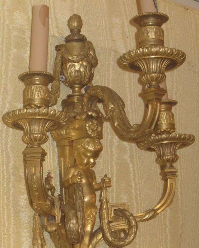 Pair Louis XVI Style Gilt Bronze Sconces