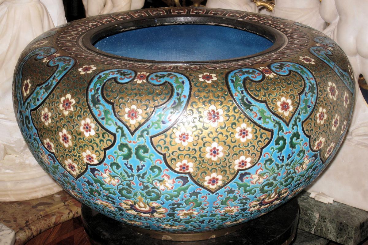 Monumental Glazed Earthenware Jardiniere Attributed to Longwy