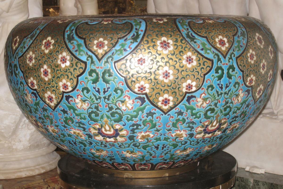 Monumental Glazed Earthenware Jardiniere Attributed to Longwy