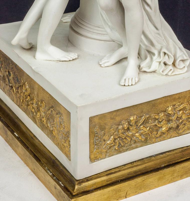 Porcelain Mantel Clock Depicting Three Graces After Canova