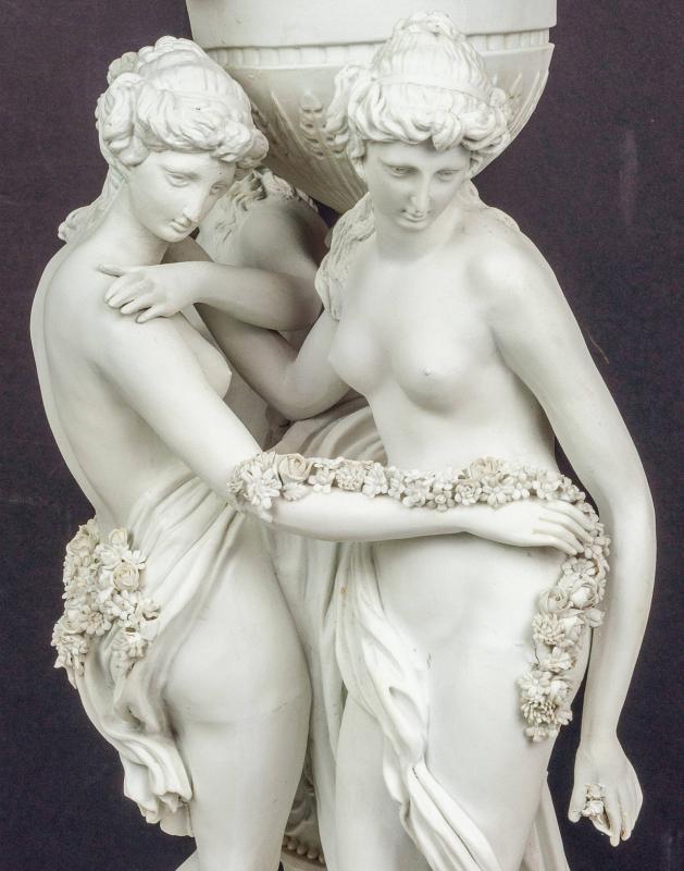 Porcelain Mantel Clock Depicting Three Graces After Canova