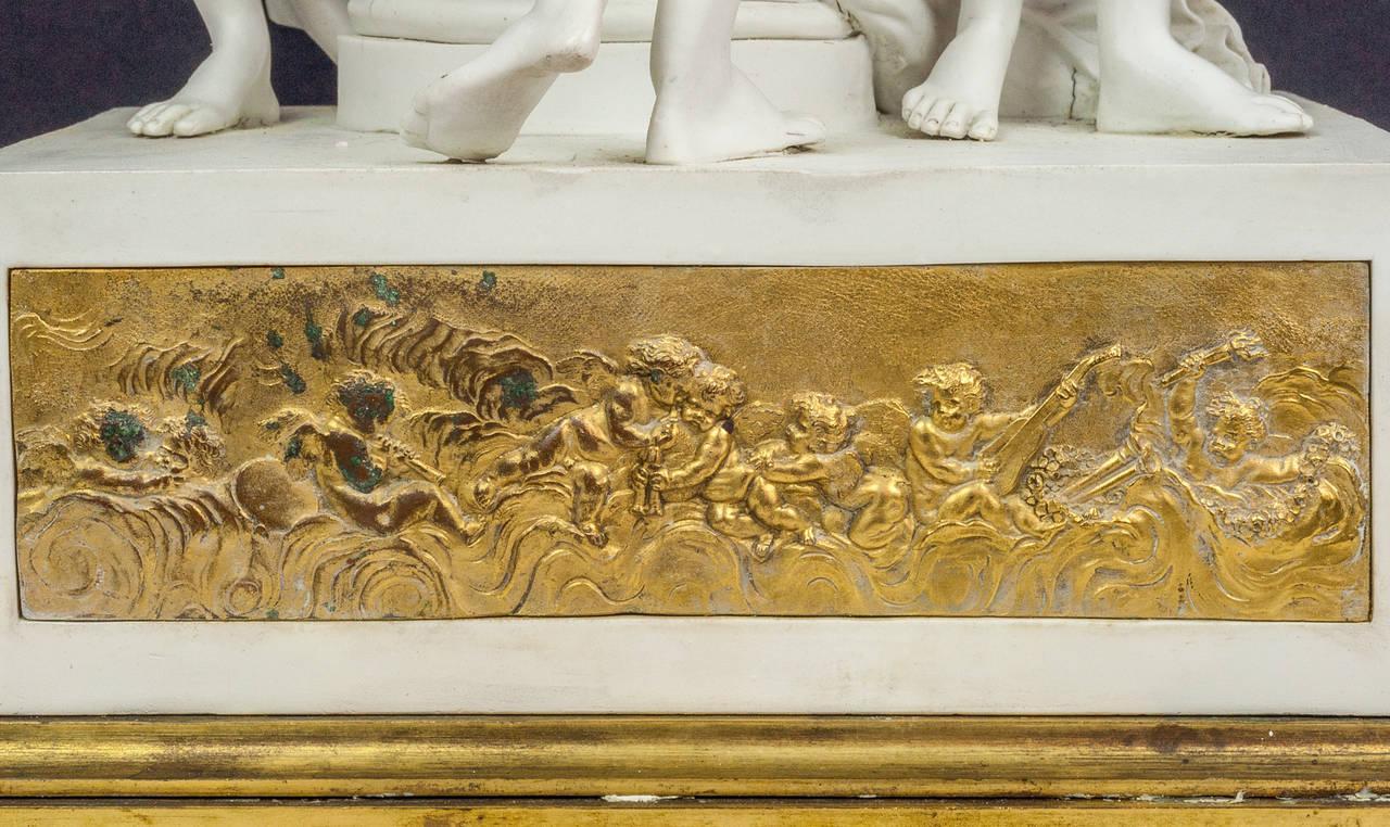 Porcelain Mantel Clock Depicting Three Graces After Canova