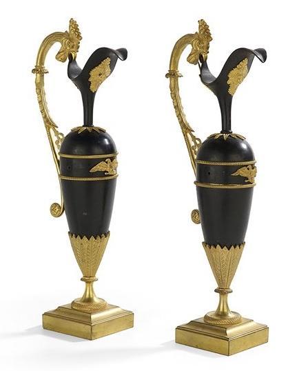 Antique French Restauration Period Gilt Bronze Ewers