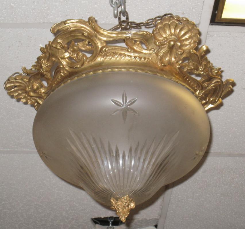 Louis XVI Style Dore Bronze & Etched Crystal Coupe Chandelier