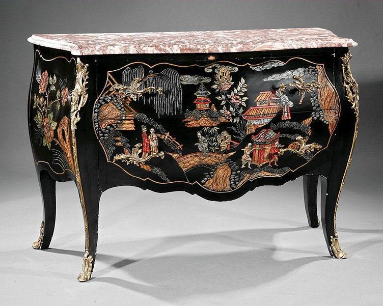 Louis XVI Style Chinoiserie Gilt Metal Mounted Commode Chest of Drawers