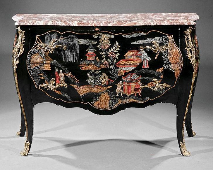 Louis XVI Style Chinoiserie Gilt Metal Mounted Commode Chest of Drawers
