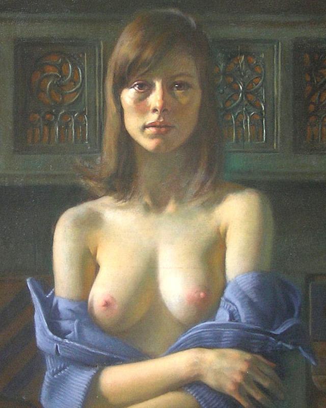 Sophia Semi-Nude Pastel Portrait by Daniel Greene c1970