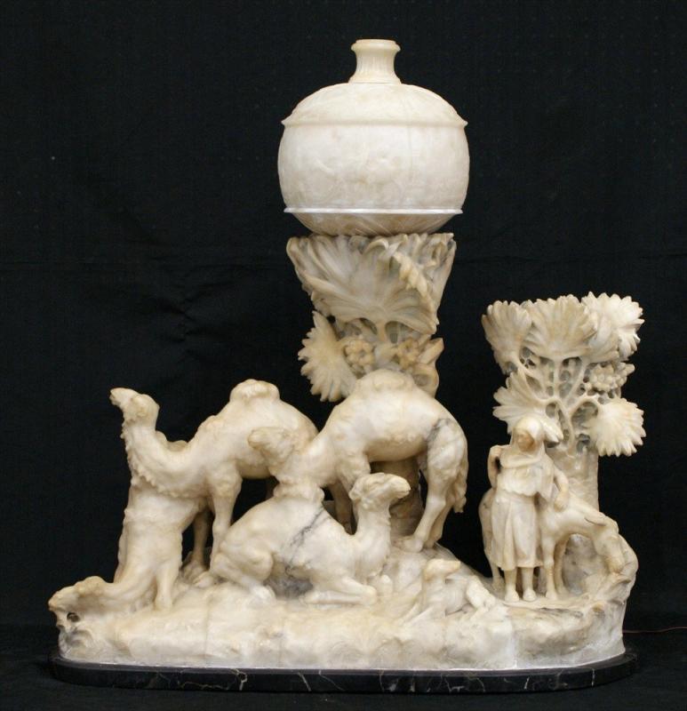 Aristide Petrilli Orientalist Figurative Alabaster Lamp Sculpture