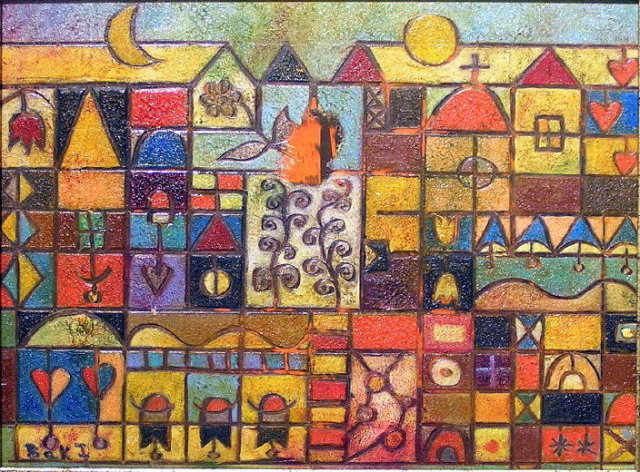 JUDIT BAK Abstract Cityscape Oil Painting