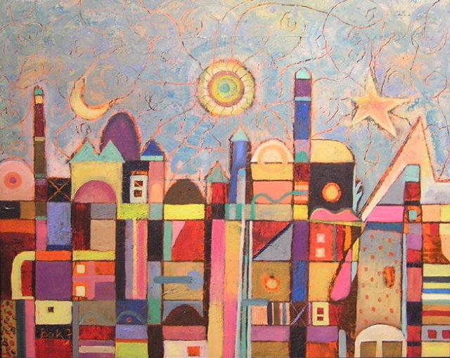 JUDIT BAK Abstract Cityscape Oil Painting