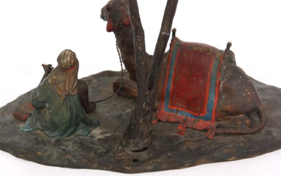 Antique Arab and Camel Orientalist Cold Painted Austrian Bronze Sculpture After Bergmann