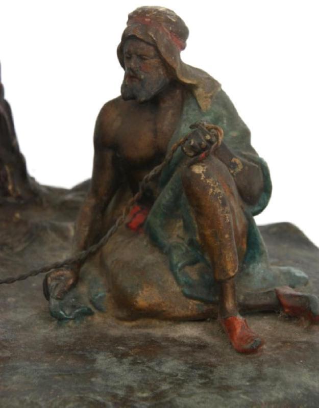 Antique Arab and Camel Orientalist Cold Painted Austrian Bronze Sculpture After Bergmann