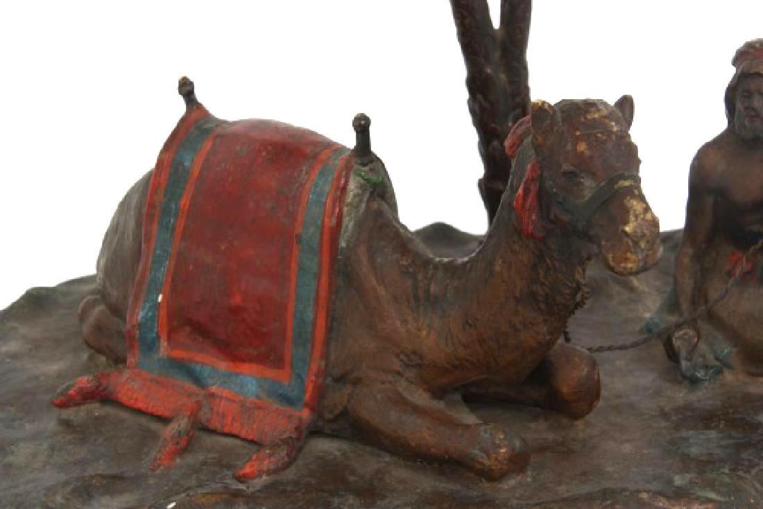 Antique Arab and Camel Orientalist Cold Painted Austrian Bronze Sculpture After Bergmann