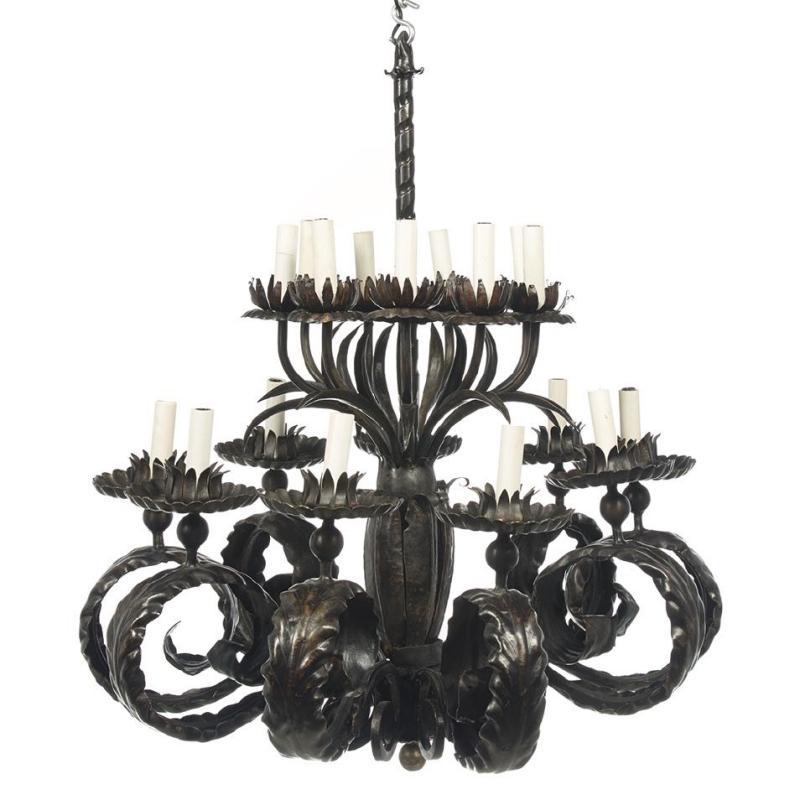 Gilbert Poillerat Style Vintage Wrought Iron Chandelier