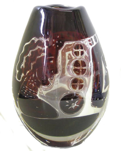 Ohrstrom Orrefors Girl and Dove Ariel Vase