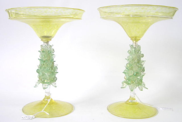 PAIR Golden Venetian Glass Compotes