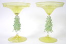 PAIR Golden Venetian Glass Compotes