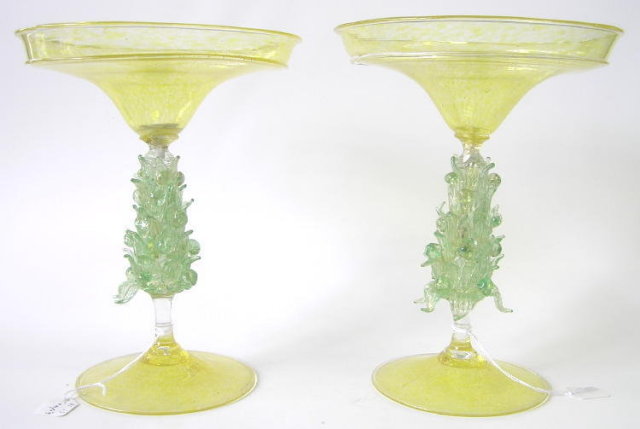 PAIR Golden Venetian Glass Compotes