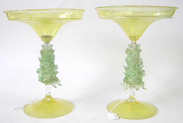PAIR Golden Venetian Glass Compotes
