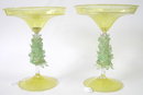 PAIR Golden Venetian Glass Compotes