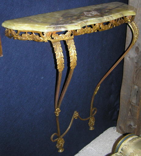 Neoclassical Onyx & Brass Wall Console Table