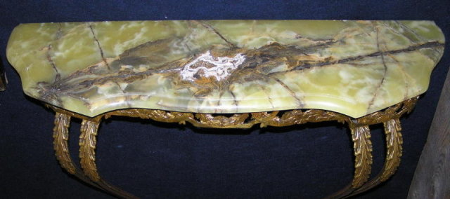 Neoclassical Onyx & Brass Wall Console Table