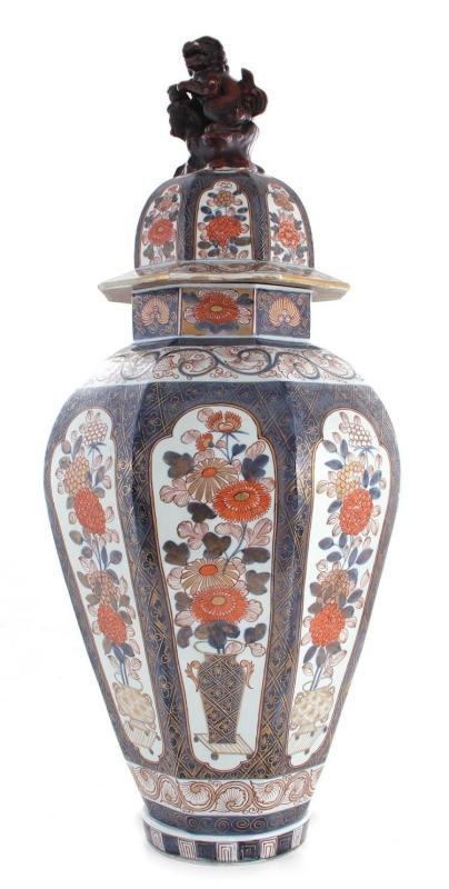 Monumental Antique Imari Porcelain Lidded Vase